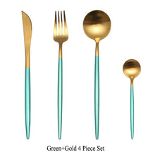 Load image into Gallery viewer, 4Pcs/Set Stainless Steel Flatware Cutlery Set Gold Rainbow Black Dinnerware Tableware Fork Knife Coffee Spoon Drop Shipping