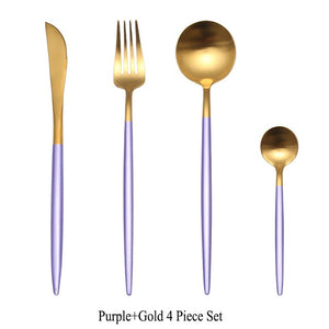 4Pcs/Set Stainless Steel Flatware Cutlery Set Gold Rainbow Black Dinnerware Tableware Fork Knife Coffee Spoon Drop Shipping