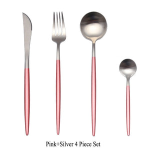 4Pcs/Set Stainless Steel Flatware Cutlery Set Gold Rainbow Black Dinnerware Tableware Fork Knife Coffee Spoon Drop Shipping