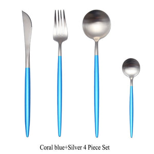 4Pcs/Set Stainless Steel Flatware Cutlery Set Gold Rainbow Black Dinnerware Tableware Fork Knife Coffee Spoon Drop Shipping