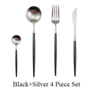 4Pcs/Set Stainless Steel Flatware Cutlery Set Gold Rainbow Black Dinnerware Tableware Fork Knife Coffee Spoon Drop Shipping