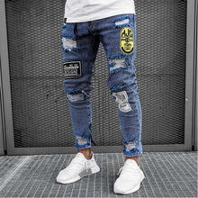 Load image into Gallery viewer, Men&#39;s Jeans Skinny Hip Hop Cool Streetwear Biker Embroidery Patch Hole Ripped Zipper Jeans Slim Mens Clothes Pencil Homme Jeans