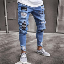 Load image into Gallery viewer, Men&#39;s Jeans Skinny Hip Hop Cool Streetwear Biker Embroidery Patch Hole Ripped Zipper Jeans Slim Mens Clothes Pencil Homme Jeans