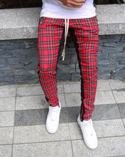 Load image into Gallery viewer, Streetwear red Plaid Pants Men Joggers 2019 Man Casual Straight Pants Men  Hip Hop Track Pants Plus Size