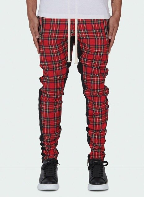 Streetwear red Plaid Pants Men Joggers 2019 Man Casual Straight Pants Men  Hip Hop Track Pants Plus Size