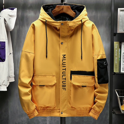 High quality jackets men autumn winter loose Korean fashion hip hop big pockets plus size M-4XL hooded harajuku homme jacket