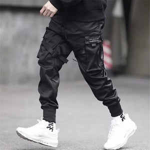 Men Ribbons Color Block Black Pocket Cargo Pants 2019 Harem Joggers Harajuku Sweatpant Hip Hop Trousers Black Street Dance Pant