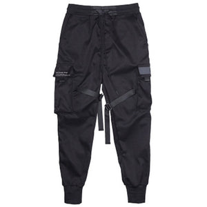 Men Ribbons Color Block Black Pocket Cargo Pants 2019 Harem Joggers Harajuku Sweatpant Hip Hop Trousers Black Street Dance Pant