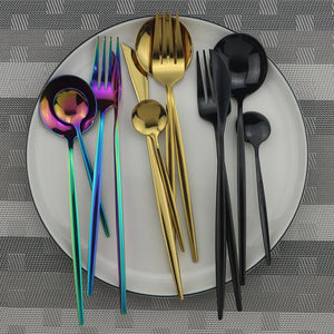 Rose Gold Flatware Set Kitchen Tableware Set Rainbow Cutlery Set 304 Stainless Steel Dinnerware Set Knife Fork Spoon Silverware