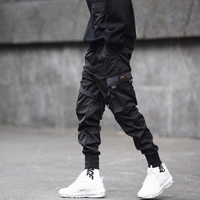 New Hip Hop Boys Multi-pocket Elastic Waist Harem Pant Men Streetwear Punk Trousers Jogger Male Tactical Pants Black Cargo Pants