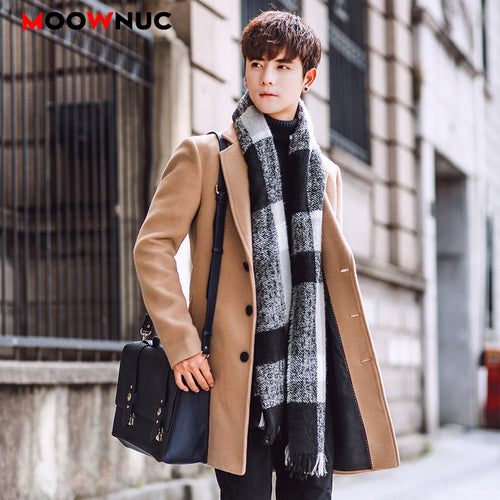 Wool Blend Men's Coat Woollen Overcoat Winter Autumn Men Coat Fashion Brand Clothing Lined Warm Woolen Overcoat Male MOOWNUC 5XL