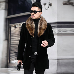 Overcoat Male Wool Blend Autumn Winter Coat Men With Artifical Fur Collar Coat Men Winter Trench Plus Size M-5XL