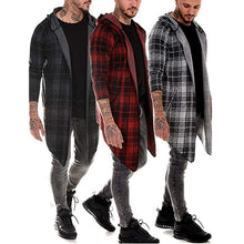 Load image into Gallery viewer, long coat men gothic trench coat men cardigan slim long cloak sweater hooded Knitted plaid fashion jacket autumn steampunk