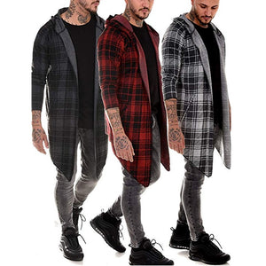 long coat men gothic trench coat men cardigan slim long cloak sweater hooded Knitted plaid fashion jacket autumn steampunk