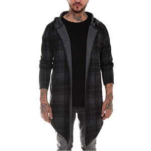 long coat men gothic trench coat men cardigan slim long cloak sweater hooded Knitted plaid fashion jacket autumn steampunk