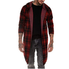 Load image into Gallery viewer, long coat men gothic trench coat men cardigan slim long cloak sweater hooded Knitted plaid fashion jacket autumn steampunk