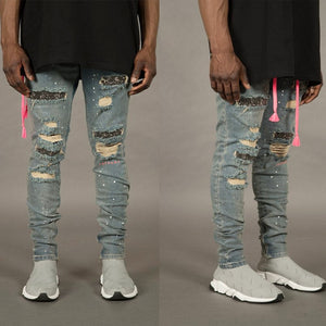 New Skinny Jeans Men Streetwear Hole Destroyed Torn Jeans Homme Hip Hop Broken Male Pencil Jeans Men