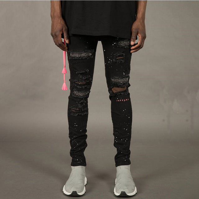 New Skinny Jeans Men Streetwear Hole Destroyed Torn Jeans Homme Hip Hop Broken Male Pencil Jeans Men