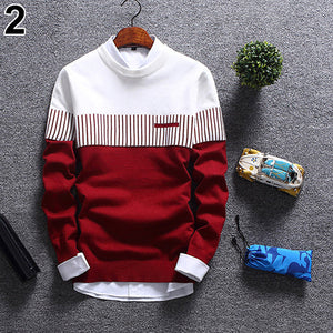 2019 Men's Casual Autumn Fashion Casual Strip Color Block Knitwear Jumper Pullover Sweater sale  Material Cotton Free Shipping