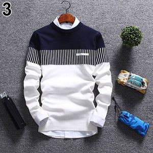 2019 Men's Casual Autumn Fashion Casual Strip Color Block Knitwear Jumper Pullover Sweater sale  Material Cotton Free Shipping