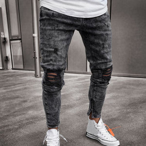 Jeans Men Skinny Stretch Denim Pants Distressed Ripped Freyed Slim Fit Jeans Pencil Pants Trousers Free Ship джинсы Z4