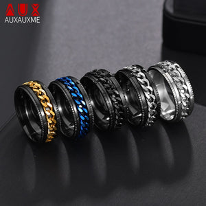 Auxauxme Titanium Stainless Steel Chain Spinner Ring For Men