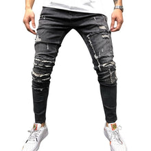 Load image into Gallery viewer, CYSINCOS Streetwear Men&#39;s Ripped Skinny Distressed Destroyed Slim Stretch Biker Jeans Men Pants With Holes Full Length Trousers