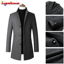 Load image into Gallery viewer, Men&#39;s long cotton collar trench coat Slim collar wool coat Warm Jacket Winter New quality Men&#39;s Wool Coat Casual Windbreaker