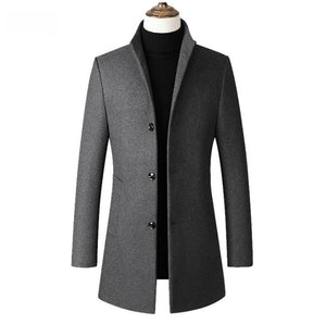 Men's long cotton collar trench coat Slim collar wool coat Warm Jacket Winter New quality Men's Wool Coat Casual Windbreaker