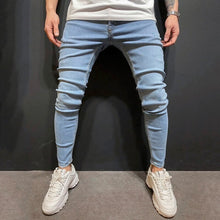 Load image into Gallery viewer, Men Pencil Pants 2019 Scratched Jeans Casual Button Unopened Stretch Denim Pants Elastic Waist High Quality Jean Plus US size