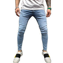 Load image into Gallery viewer, Men Pencil Pants 2019 Scratched Jeans Casual Button Unopened Stretch Denim Pants Elastic Waist High Quality Jean Plus US size