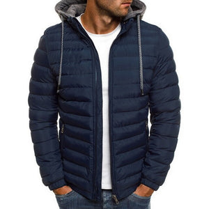 HEFLASHOR Men Lightweight Windproof Warm Packable Casual Jacket Hooded Coat Causal Zipper Parka Clothes Streetwear Men Coat