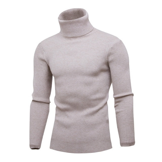 2019 High Quality Warm Turtleneck Sweater Men Fashion Solid Knitted Mens Sweaters Casual Slim Pullover Male Double Collar Tops