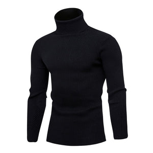 2019 High Quality Warm Turtleneck Sweater Men Fashion Solid Knitted Mens Sweaters Casual Slim Pullover Male Double Collar Tops