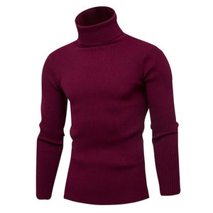 2019 High Quality Warm Turtleneck Sweater Men Fashion Solid Knitted Mens Sweaters Casual Slim Pullover Male Double Collar Tops