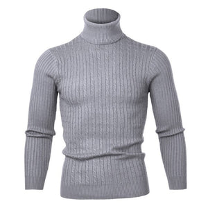 2019 High Quality Warm Turtleneck Sweater Men Fashion Solid Knitted Mens Sweaters Casual Slim Pullover Male Double Collar Tops