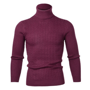 2019 High Quality Warm Turtleneck Sweater Men Fashion Solid Knitted Mens Sweaters Casual Slim Pullover Male Double Collar Tops