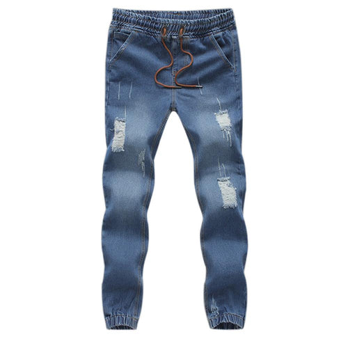 Men Fashion Jeans Drawstring Slim Fit Denim Ankle Length Jogging Casual Pants