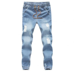 Men Fashion Jeans Drawstring Slim Fit Denim Ankle Length Jogging Casual Pants