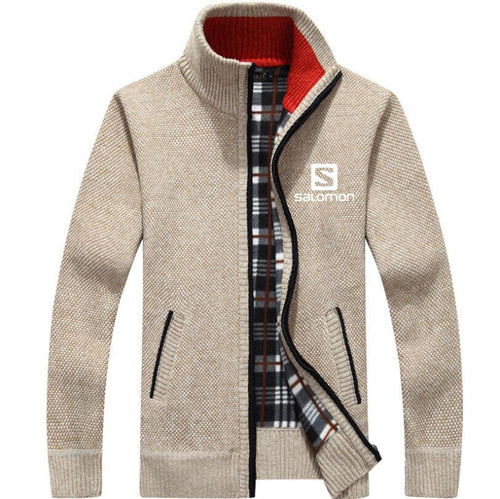 New Sweater Jacket Men Salomon Autumn Winter Coats Male Thick Faux Fur Wool Mens Sweater Jackets Casual Zipper Knitwear Coats F