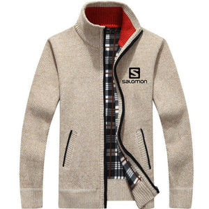 New Sweater Jacket Men Salomon Autumn Winter Coats Male Thick Faux Fur Wool Mens Sweater Jackets Casual Zipper Knitwear Coats F