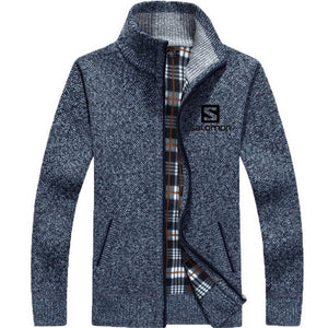 New Sweater Jacket Men Salomon Autumn Winter Coats Male Thick Faux Fur Wool Mens Sweater Jackets Casual Zipper Knitwear Coats F