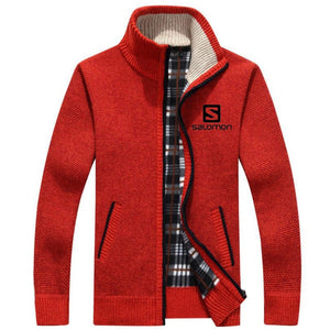 New Sweater Jacket Men Salomon Autumn Winter Coats Male Thick Faux Fur Wool Mens Sweater Jackets Casual Zipper Knitwear Coats F