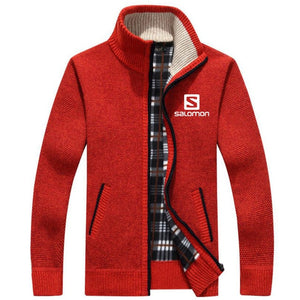 New Sweater Jacket Men Salomon Autumn Winter Coats Male Thick Faux Fur Wool Mens Sweater Jackets Casual Zipper Knitwear Coats F