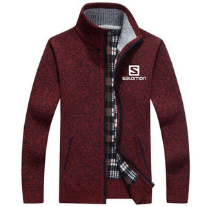 New Sweater Jacket Men Salomon Autumn Winter Coats Male Thick Faux Fur Wool Mens Sweater Jackets Casual Zipper Knitwear Coats F