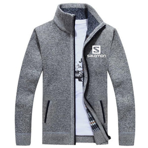 New Sweater Jacket Men Salomon Autumn Winter Coats Male Thick Faux Fur Wool Mens Sweater Jackets Casual Zipper Knitwear Coats F