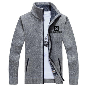 New Sweater Jacket Men Salomon Autumn Winter Coats Male Thick Faux Fur Wool Mens Sweater Jackets Casual Zipper Knitwear Coats F