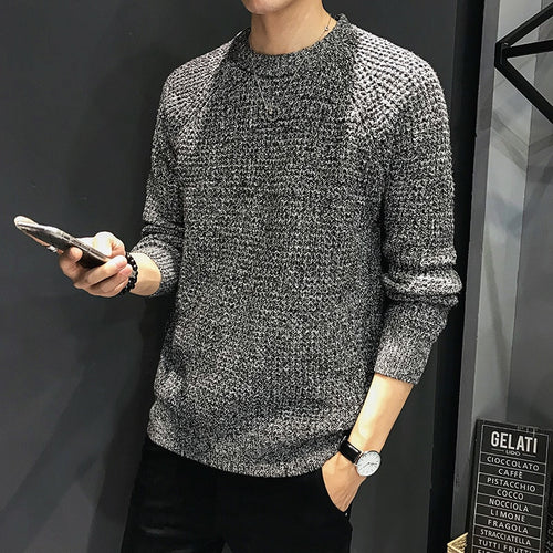 Winter Thick Sweater Men's Warm Slim Fashion Solid Color Casual Knit Pullover Man Wild Long-sleeved Sweater Large Size M-5XL