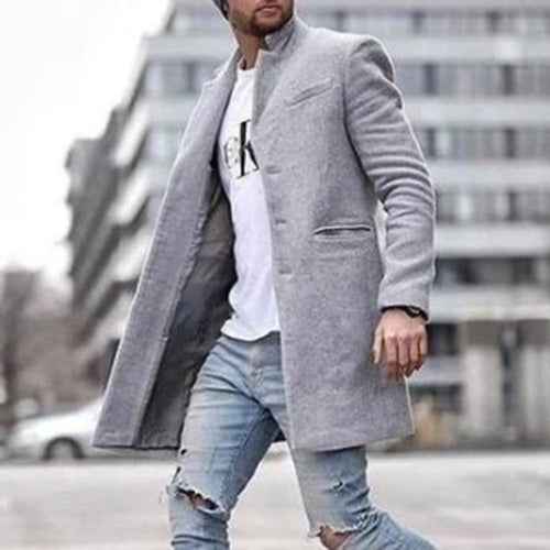 Autumn And Winter Fashion Pure Color Long Warm Coat Men Plus Size Outwear Black Warm Men's Long Blazer Coats Office Overcoat 4XL