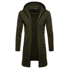 Load image into Gallery viewer, Shujin New Mens Hooded Solid Trench Coat Jacket Cardigan Long Sleeve Outwear Male Autumn Winter Slim Fit Long Coat Tops